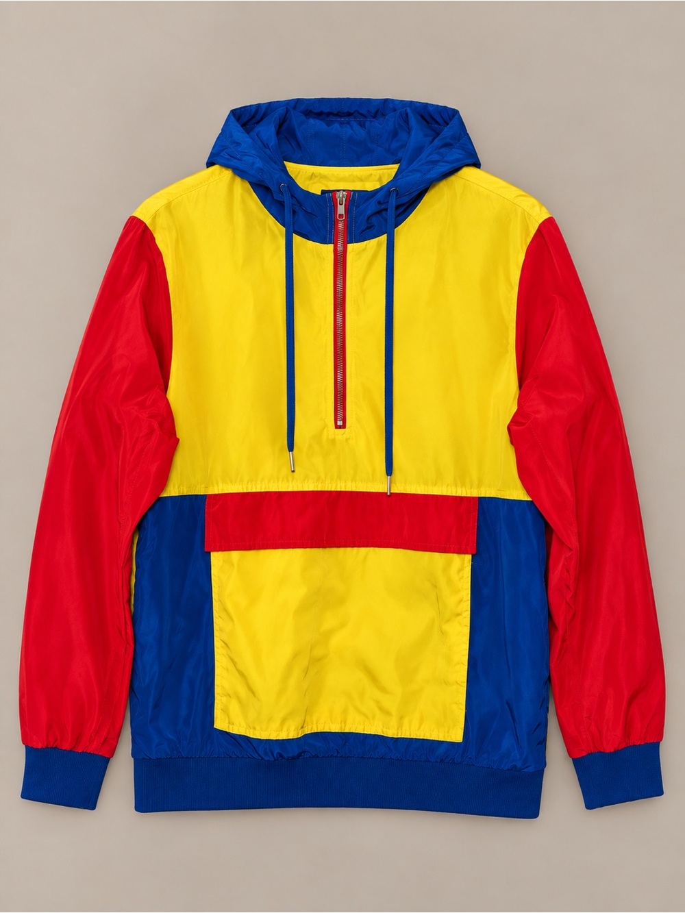 Forever 21 Men’s Colorblock Hooded Anorak Windbreaker Red Yellow Blue Size M